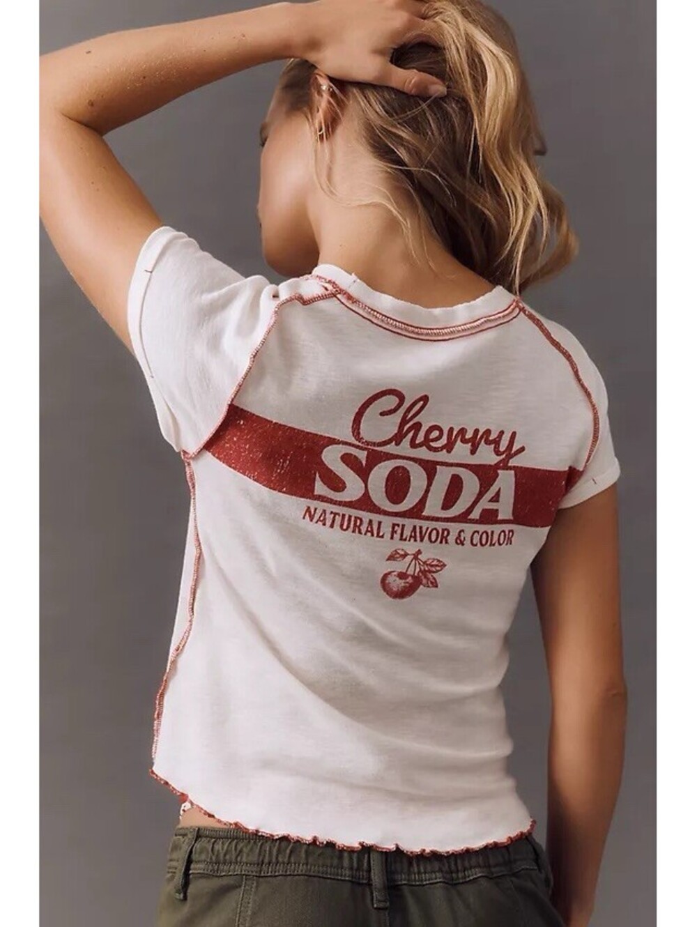 Pilcro Cherry Soda Graphic Baby Tee Shirt Top Lettuce Hem Modal Blend Medium M